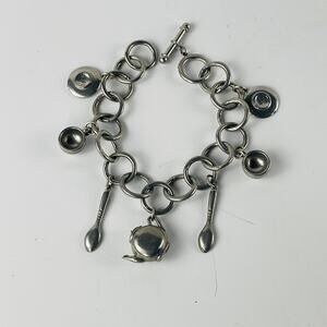 Vintage Clift Pewter Charm Bracelet 7” Tea for 2